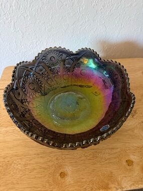Iridescent Purple Carnival Glass Decorative Bowl -Imperial Glass
